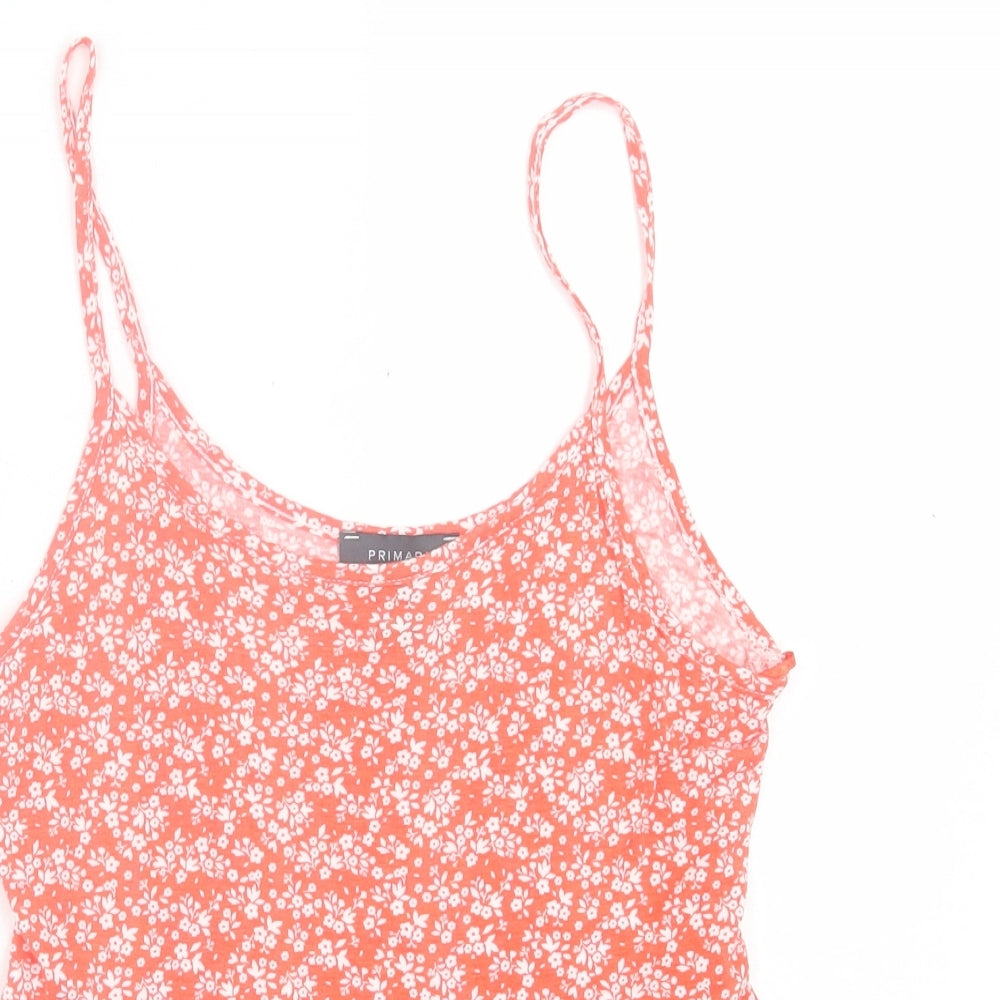 Primark Womens Red Floral Viscose Basic Tank Size 2XS Scoop Neck