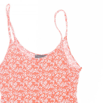 Primark Womens Red Floral Viscose Basic Tank Size 2XS Scoop Neck