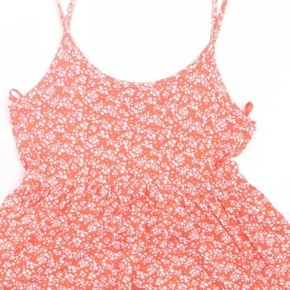 Primark Womens Red Floral Viscose Basic Tank Size 2XS Scoop Neck