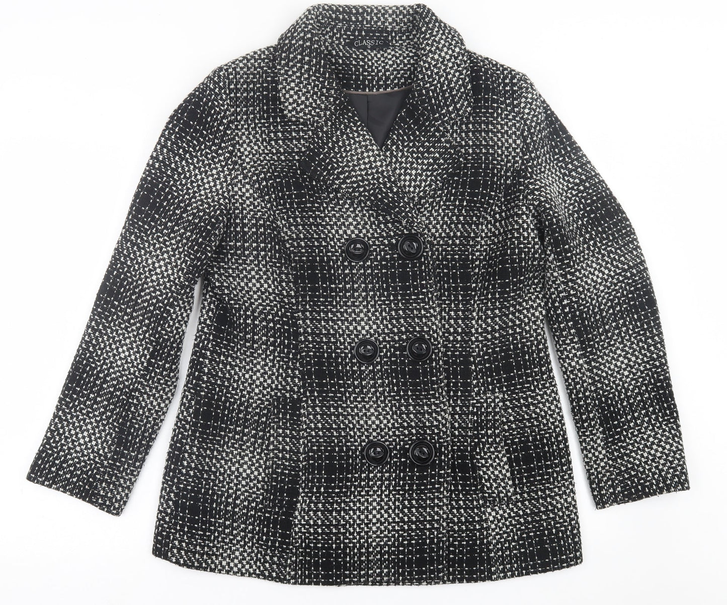 Classic Womens Black Plaid  Jacket  Size 12  Button