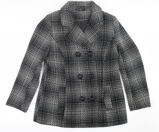 Classic Womens Black Plaid  Jacket  Size 12  Button