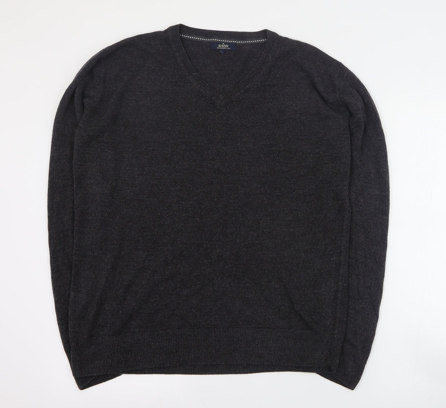 Easy Mens Grey V-Neck  Acrylic Pullover Jumper Size L