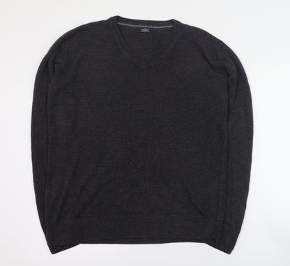 Easy Mens Grey V-Neck  Acrylic Pullover Jumper Size L