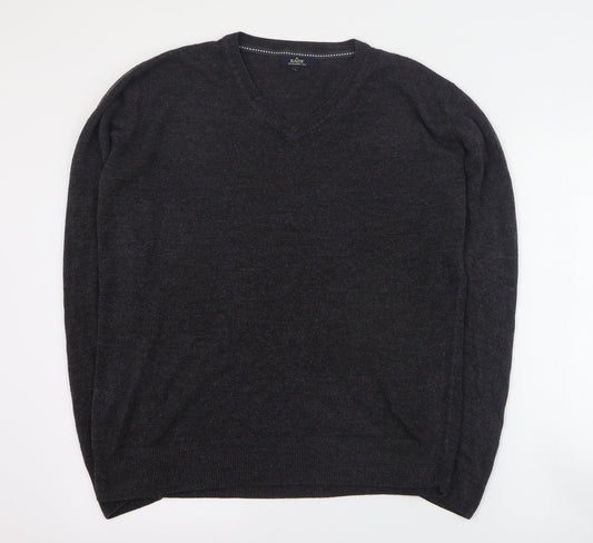 Easy Mens Grey V-Neck  Acrylic Pullover Jumper Size L