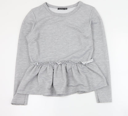 Boohoo Womens Grey  Polyester Pullover Sweatshirt Size 14  Pullover