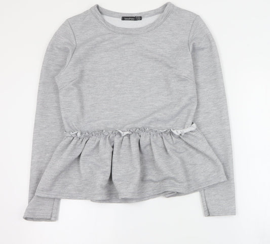 Boohoo Womens Grey  Polyester Pullover Sweatshirt Size 14  Pullover