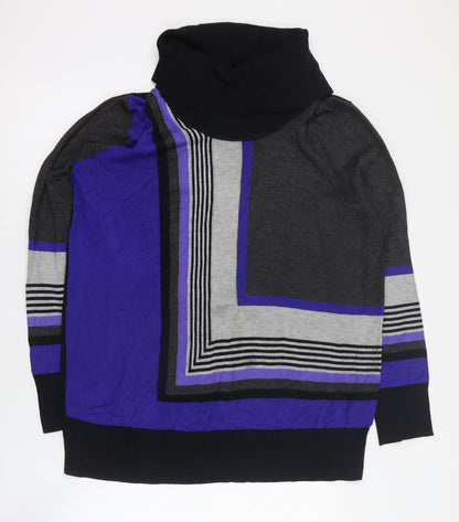 Brandtex Womens Grey Roll Neck Striped Viscose Pullover Jumper Size XL