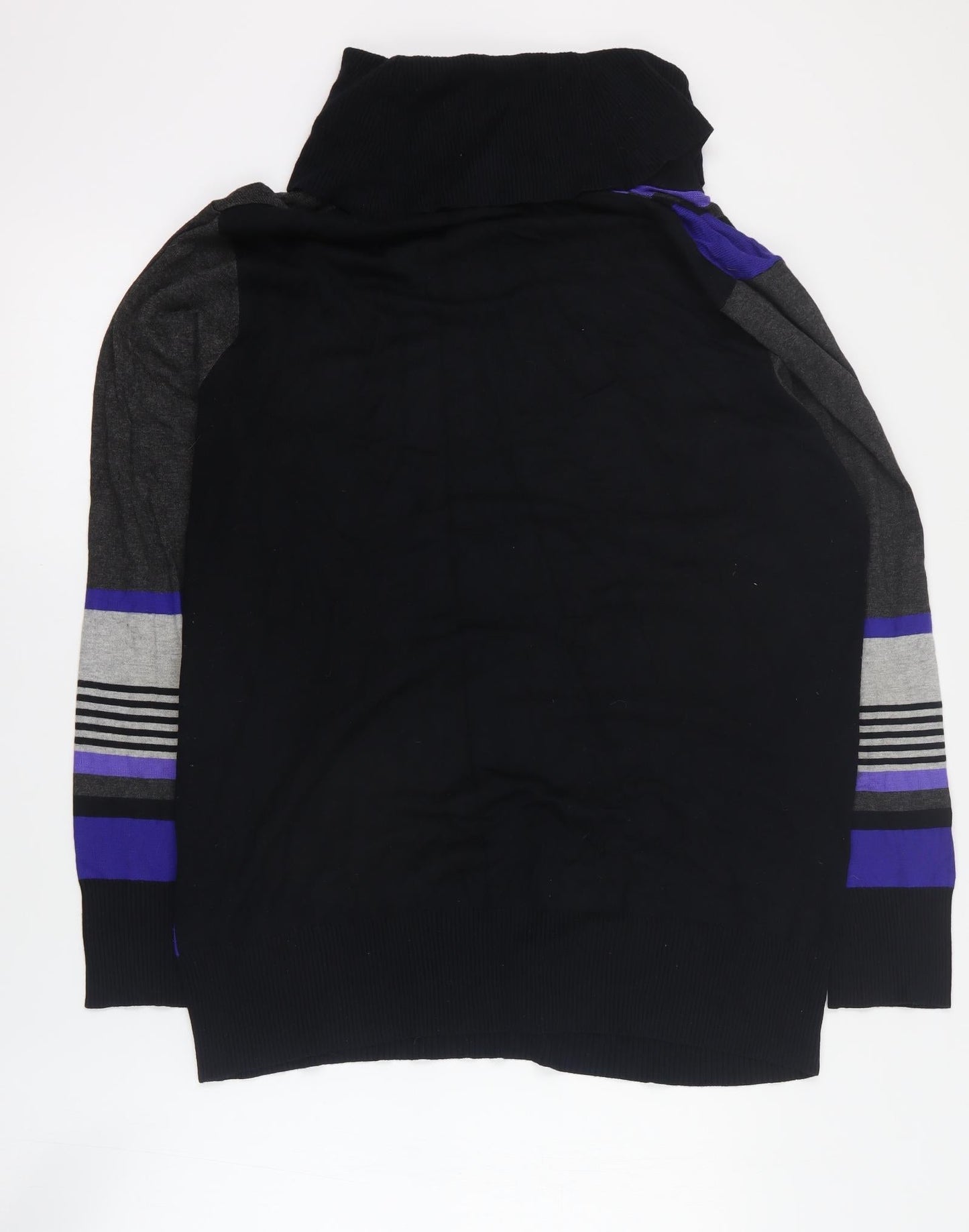 Brandtex Womens Grey Roll Neck Striped Viscose Pullover Jumper Size XL