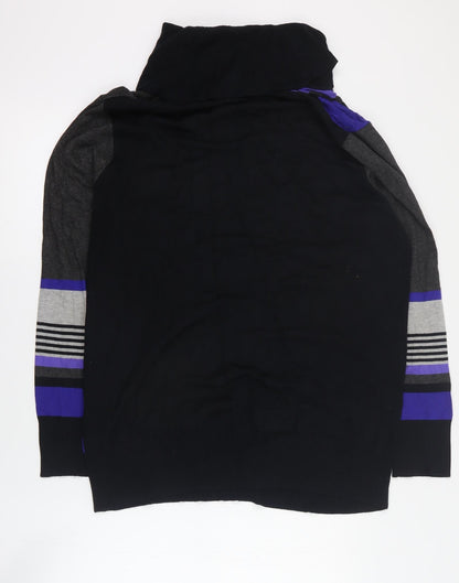 Brandtex Womens Grey Roll Neck Striped Viscose Pullover Jumper Size XL