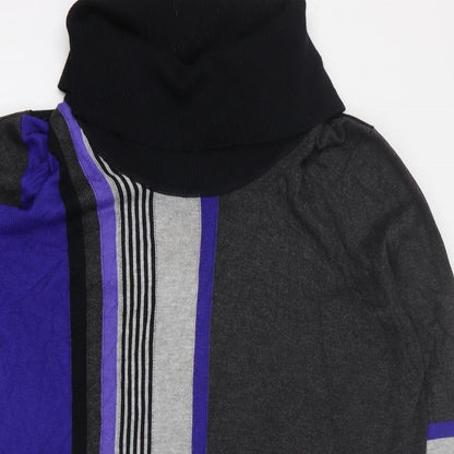 Brandtex Womens Grey Roll Neck Striped Viscose Pullover Jumper Size XL