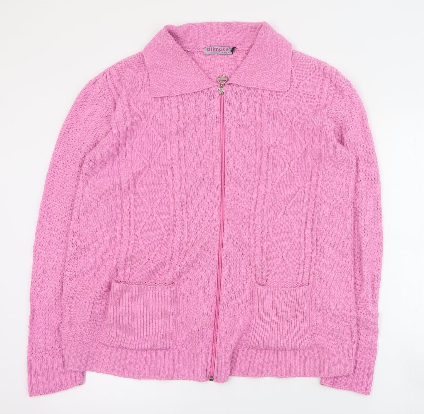 Glimpse Womens Pink Collared  Acrylic Full Zip Jumper Size S