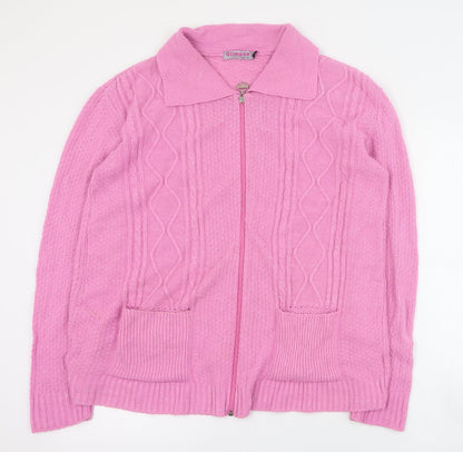 Glimpse Womens Pink Collared  Acrylic Full Zip Jumper Size S