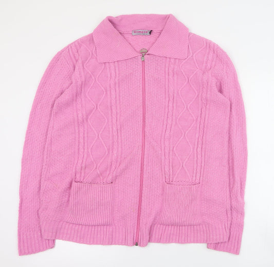 Glimpse Womens Pink Collared  Acrylic Full Zip Jumper Size S