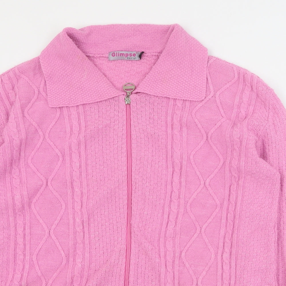 Glimpse Womens Pink Collared  Acrylic Full Zip Jumper Size S