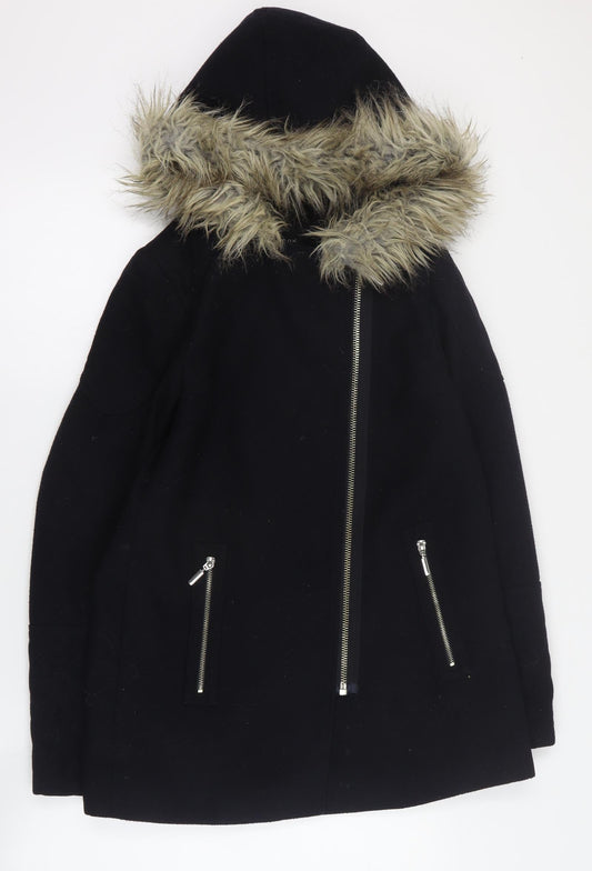 New Look Womens Black   Overcoat Coat Size 8  Zip