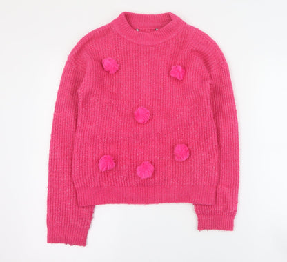 Marks and Spencer Girls Pink Mock Neck  Acrylic Pullover Jumper Size 10-11 Years  Pullover