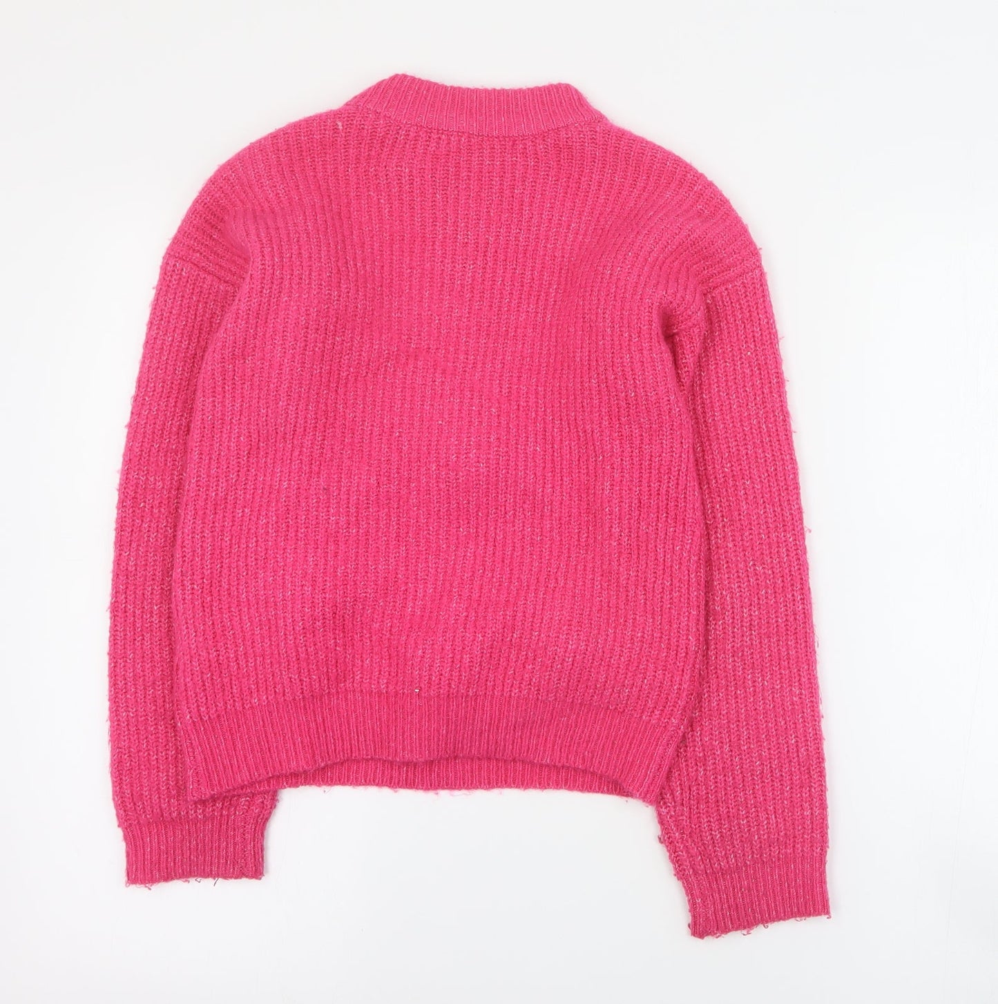 Marks and Spencer Girls Pink Mock Neck  Acrylic Pullover Jumper Size 10-11 Years  Pullover