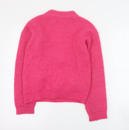 Marks and Spencer Girls Pink Mock Neck  Acrylic Pullover Jumper Size 10-11 Years  Pullover