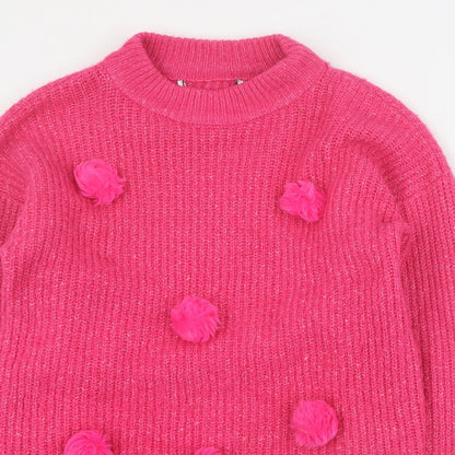 Marks and Spencer Girls Pink Mock Neck  Acrylic Pullover Jumper Size 10-11 Years  Pullover