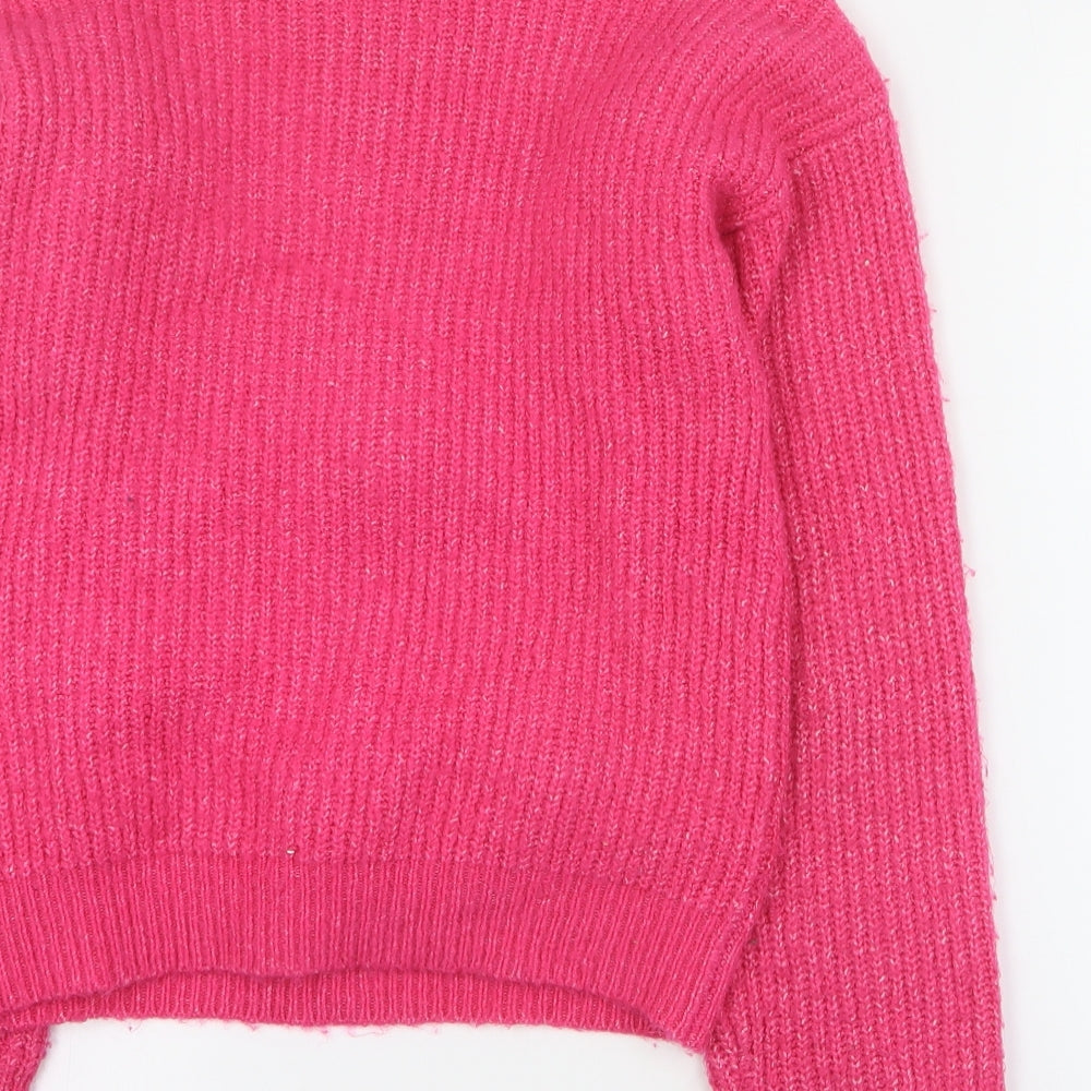 Marks and Spencer Girls Pink Mock Neck  Acrylic Pullover Jumper Size 10-11 Years  Pullover