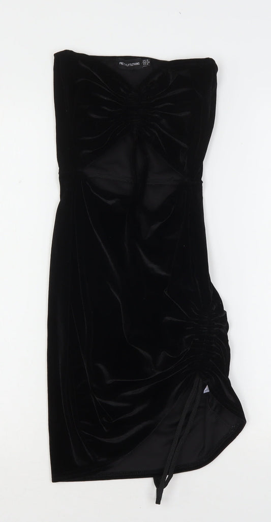 PRETTYLITTLETHING Womens Black  Polyester Bodycon  Size 6  V-Neck