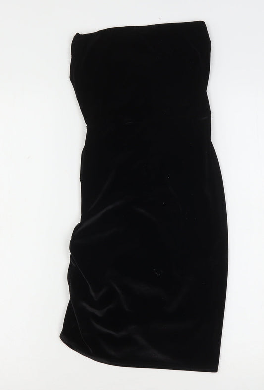 PRETTYLITTLETHING Womens Black  Polyester Bodycon  Size 6  V-Neck