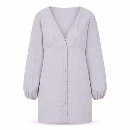 Nasty Gal Womens Purple Striped Polyester Basic Button-Up Size 4 V-Neck