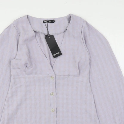 Nasty Gal Womens Purple Striped Polyester Basic Button-Up Size 4 V-Neck