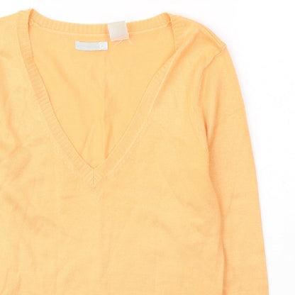 R Womens Orange  Acrylic Jersey T-Shirt Size 10 V-Neck