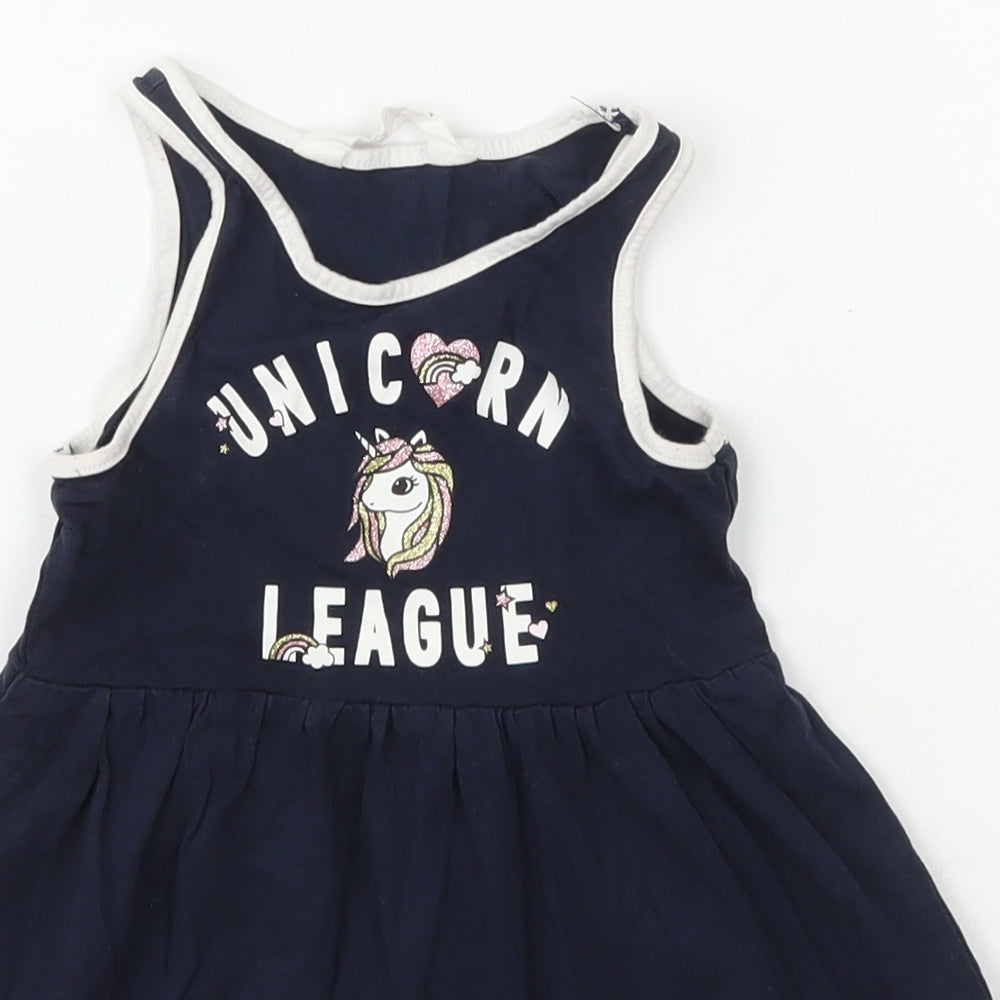H&M Girls Blue  Cotton A-Line  Size 2 Years  Scoop Neck Pullover - Unicorn