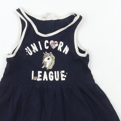 H&M Girls Blue  Cotton A-Line  Size 2 Years  Scoop Neck Pullover - Unicorn
