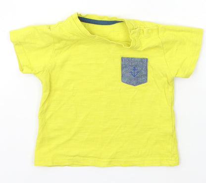 Marks and Spencer Boys Yellow  Cotton Basic T-Shirt Size 6-9 Months Crew Neck Snap