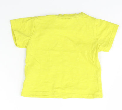Marks and Spencer Boys Yellow  Cotton Basic T-Shirt Size 6-9 Months Crew Neck Snap