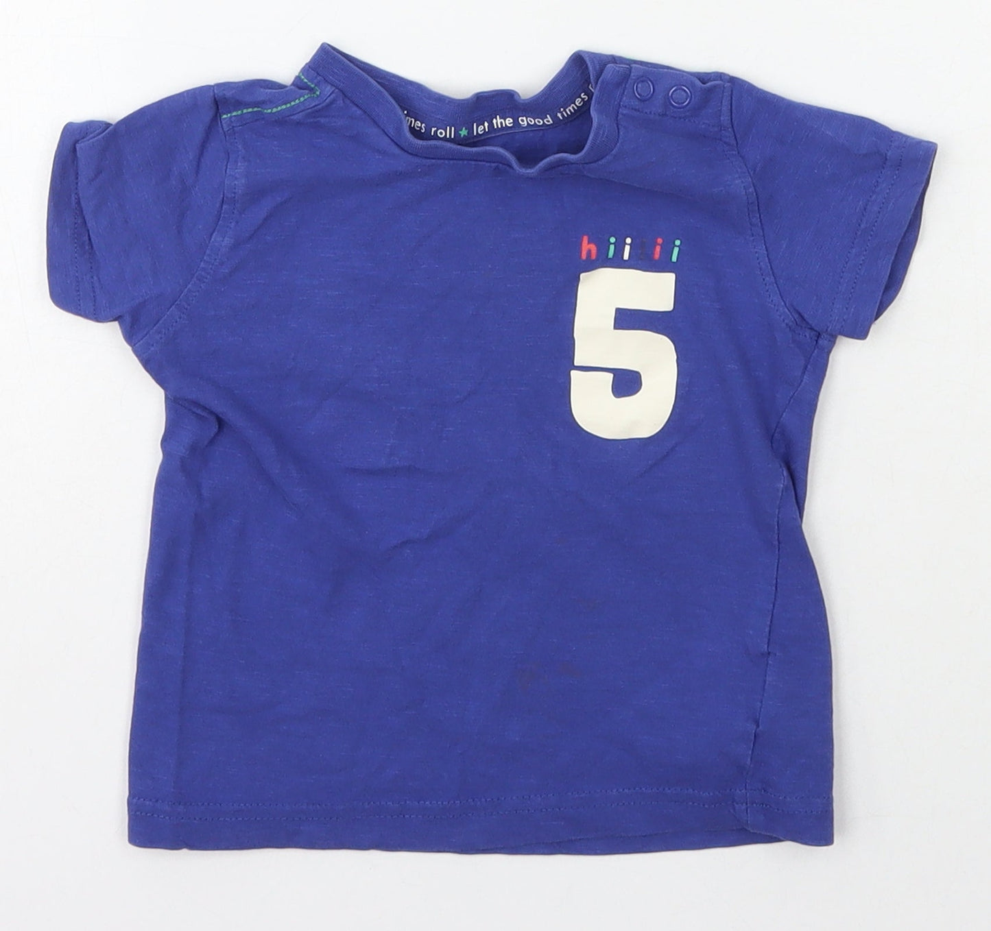 Mothercare Baby Blue  Cotton Basic T-Shirt Size 12-18 Months Crew Neck Snap