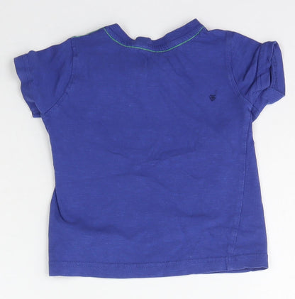 Mothercare Baby Blue  Cotton Basic T-Shirt Size 12-18 Months Crew Neck Snap