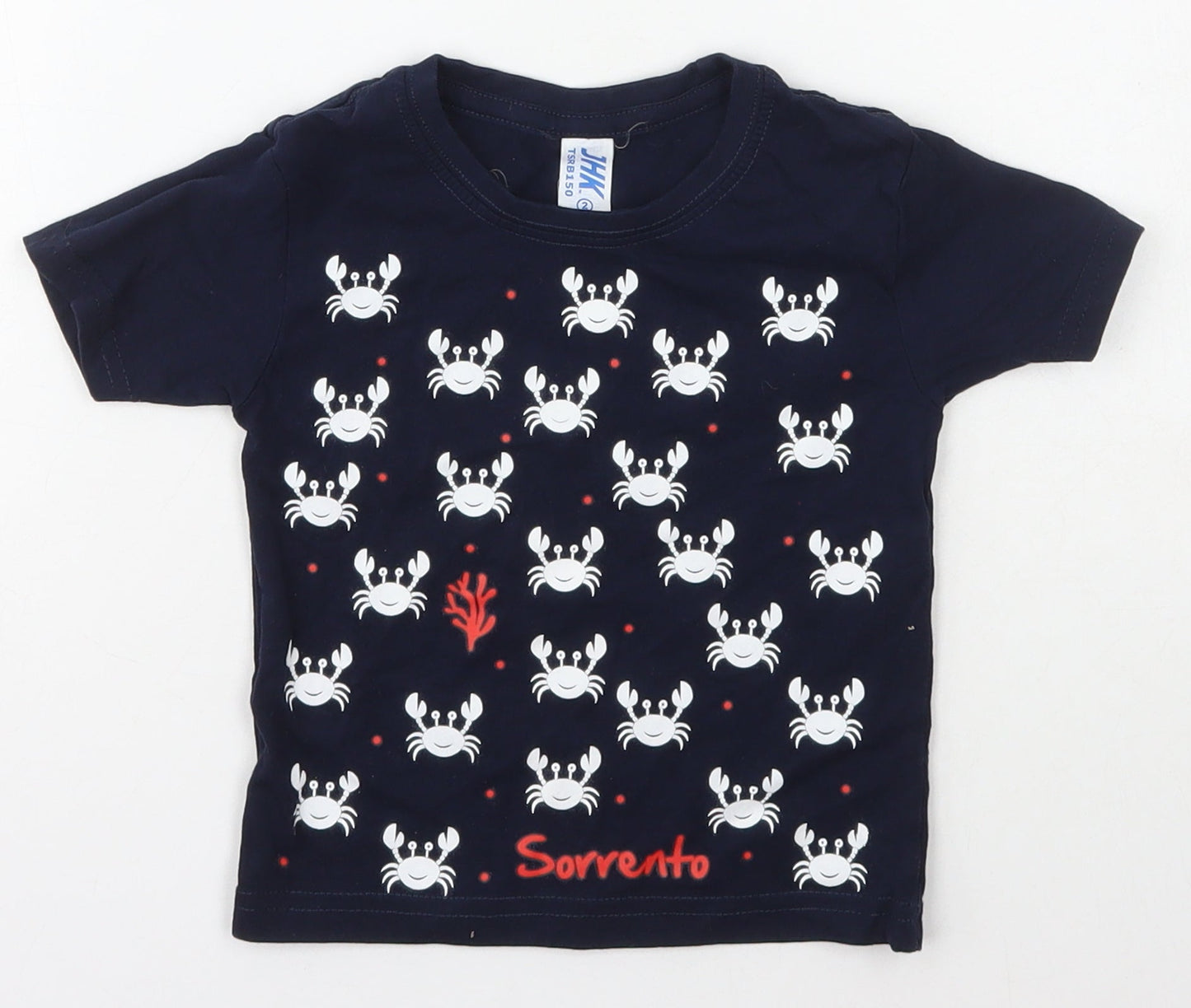 JHK Boys Blue Geometric Cotton Basic T-Shirt Size 2 Years Crew Neck Pullover