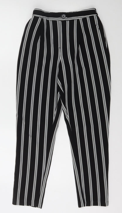 New Look Womens Black Striped Polyester Carrot Trousers Size 6 L26 in Regular Button
