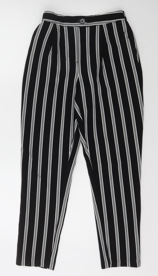 New Look Womens Black Striped Polyester Carrot Trousers Size 6 L26 in Regular Button
