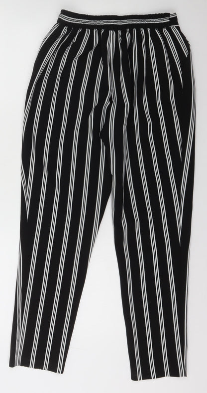 New Look Womens Black Striped Polyester Carrot Trousers Size 6 L26 in Regular Button
