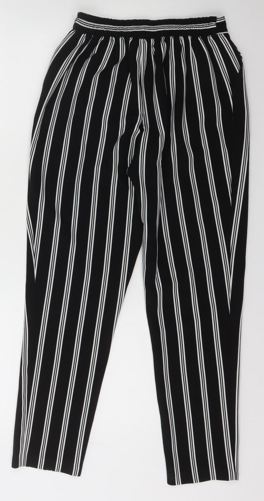 New Look Womens Black Striped Polyester Carrot Trousers Size 6 L26 in Regular Button