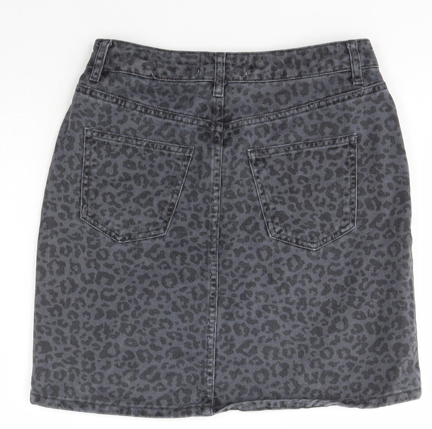 New Look Womens Black Animal Print Cotton A-Line Skirt Size 8   Zip