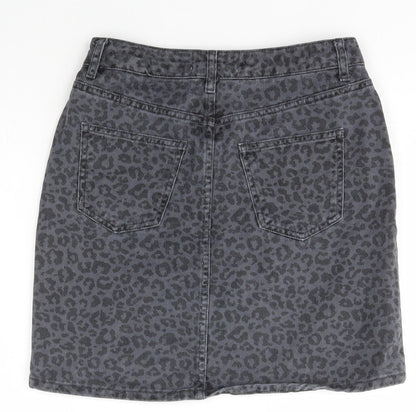 New Look Womens Black Animal Print Cotton A-Line Skirt Size 8   Zip