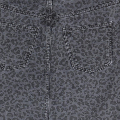 New Look Womens Black Animal Print Cotton A-Line Skirt Size 8   Zip