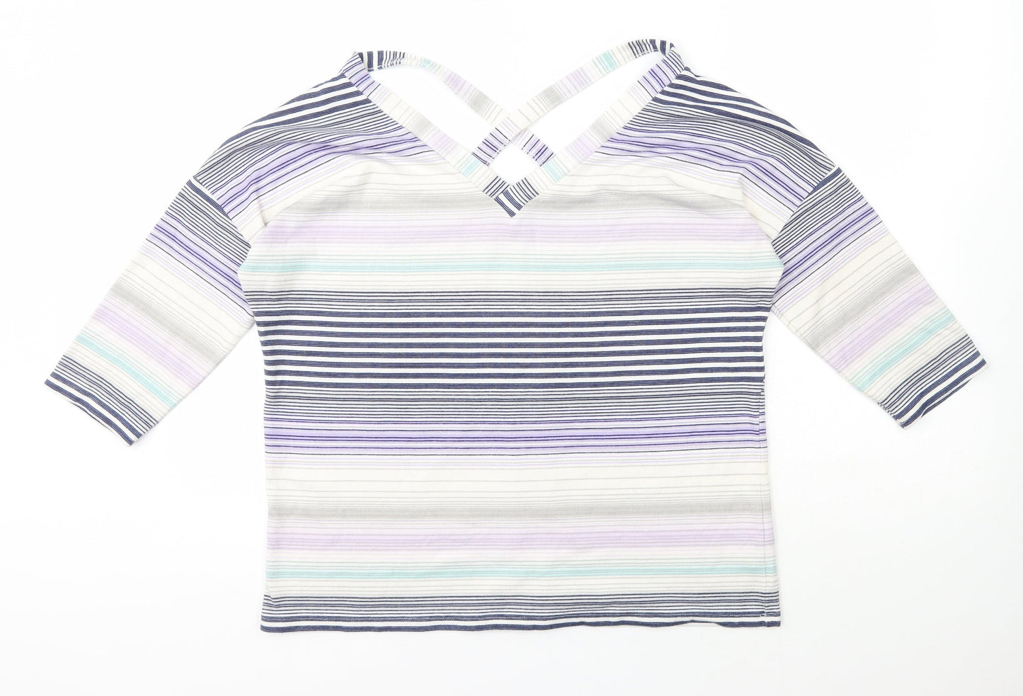 George Womens Multicoloured V-Neck Striped Polyester Pullover Jumper Size 12