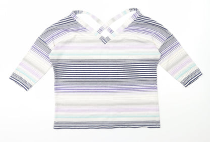 George Womens Multicoloured V-Neck Striped Polyester Pullover Jumper Size 12