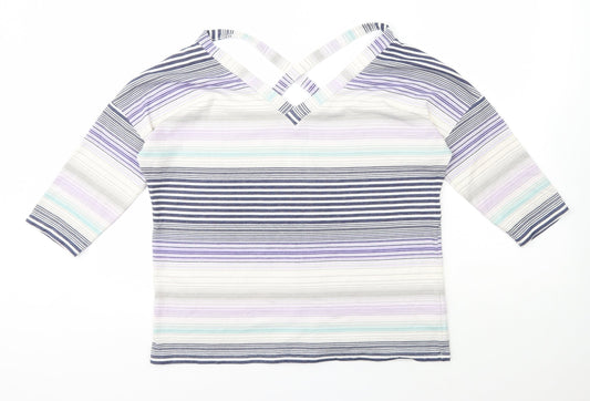 George Womens Multicoloured V-Neck Striped Polyester Pullover Jumper Size 12