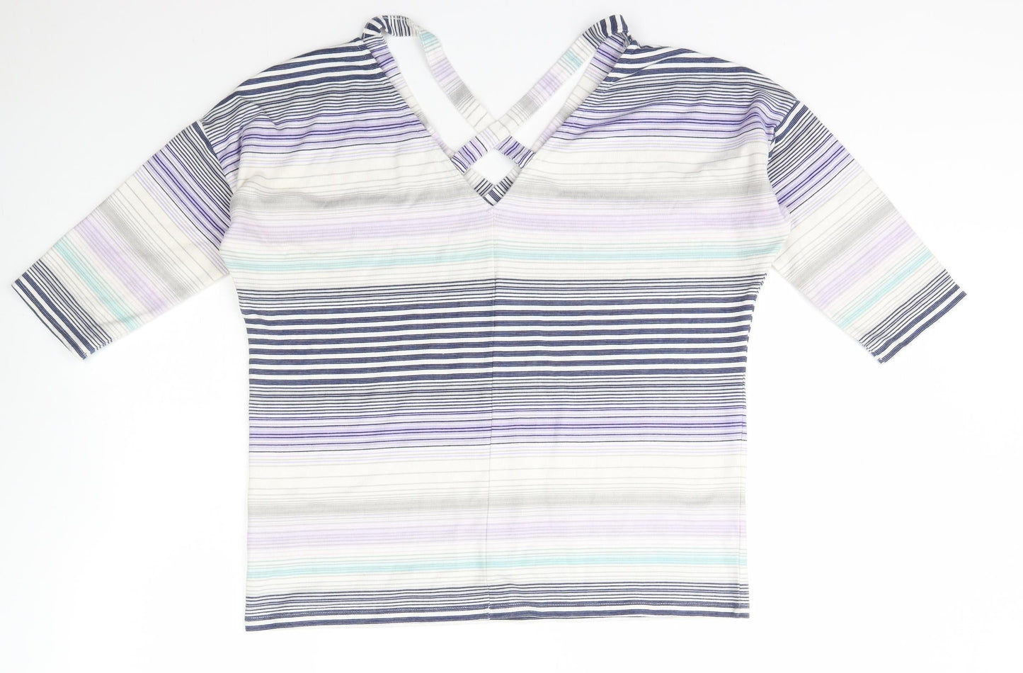 George Womens Multicoloured V-Neck Striped Polyester Pullover Jumper Size 12