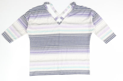George Womens Multicoloured V-Neck Striped Polyester Pullover Jumper Size 12