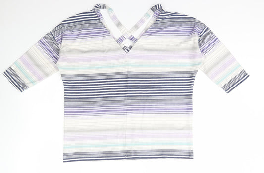 George Womens Multicoloured V-Neck Striped Polyester Pullover Jumper Size 12