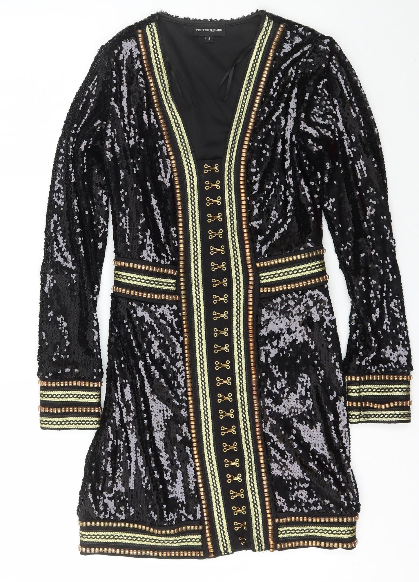 PRETTYLITTLETHING Womens Black  Polyester Bodycon  Size 8  V-Neck Hook & Eye